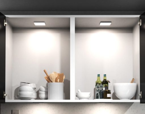 Kitchen cabinet illuminated by LED lights