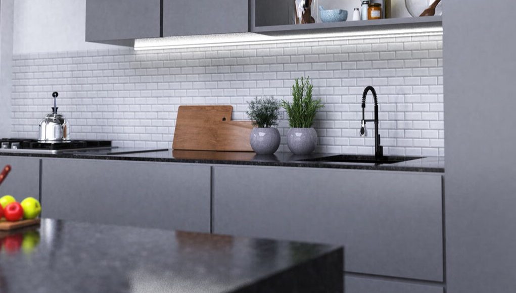 Modern kitchen with LED downlights (angle 1)