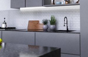 Lighting Kitchen Islands and Breakfast Bars for Impact Modern kitchen with LED downlights (angle 1)