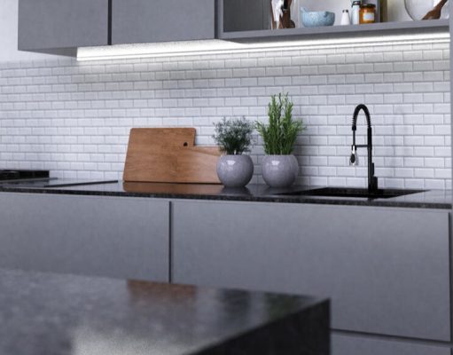 Modern kitchen with LED downlights (angle 1)