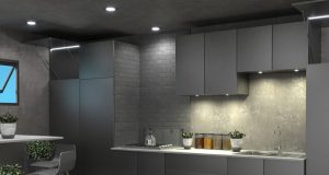 Kitchen illuminated by LED downlights