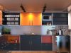 Orange-themed kitchen with LED lights (angle 1)