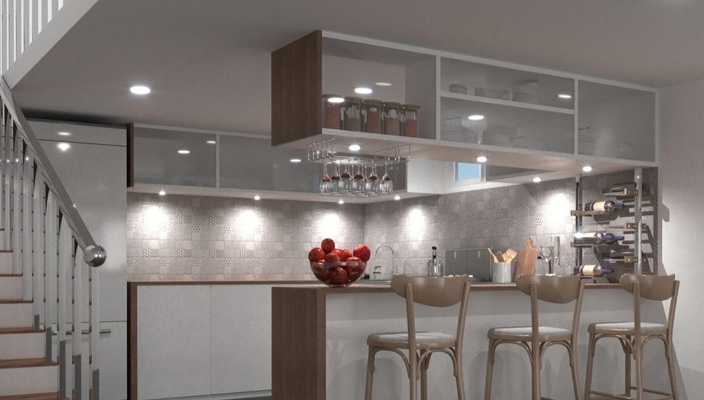 Modern kitchen with LED downlights (angle 1)