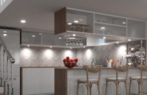 Smart Kitchen Lighting – Control, Automation, and Convenience Modern kitchen with LED downlights (angle 1)