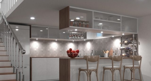 Best Smart Lighting Options for Kitchens Modern kitchen with LED downlights (angle 1)