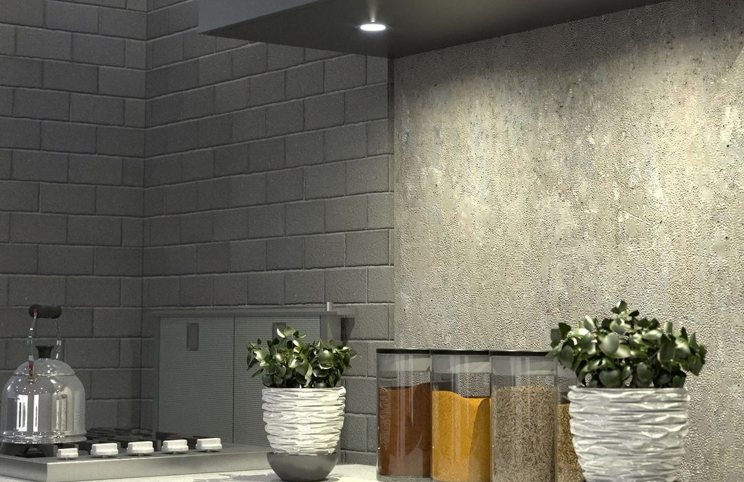 Kitchen countertop illuminated by LED downlights