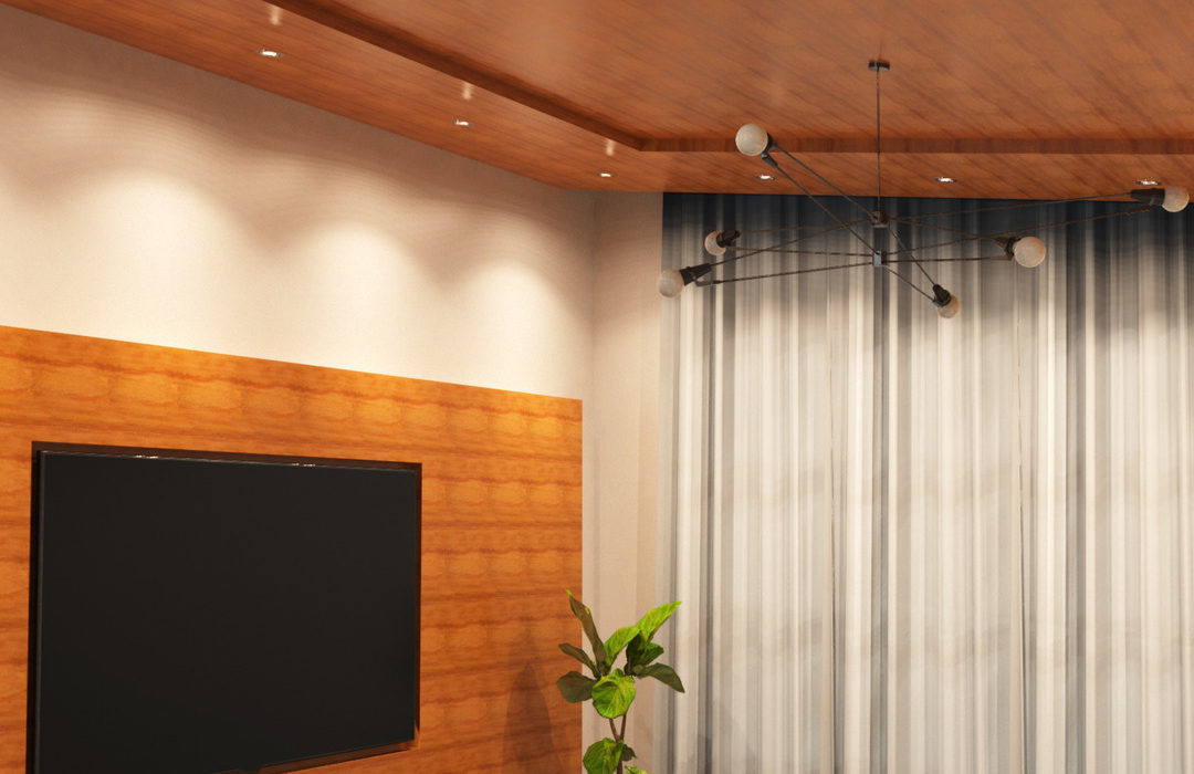 living room illuminated by LED downlights