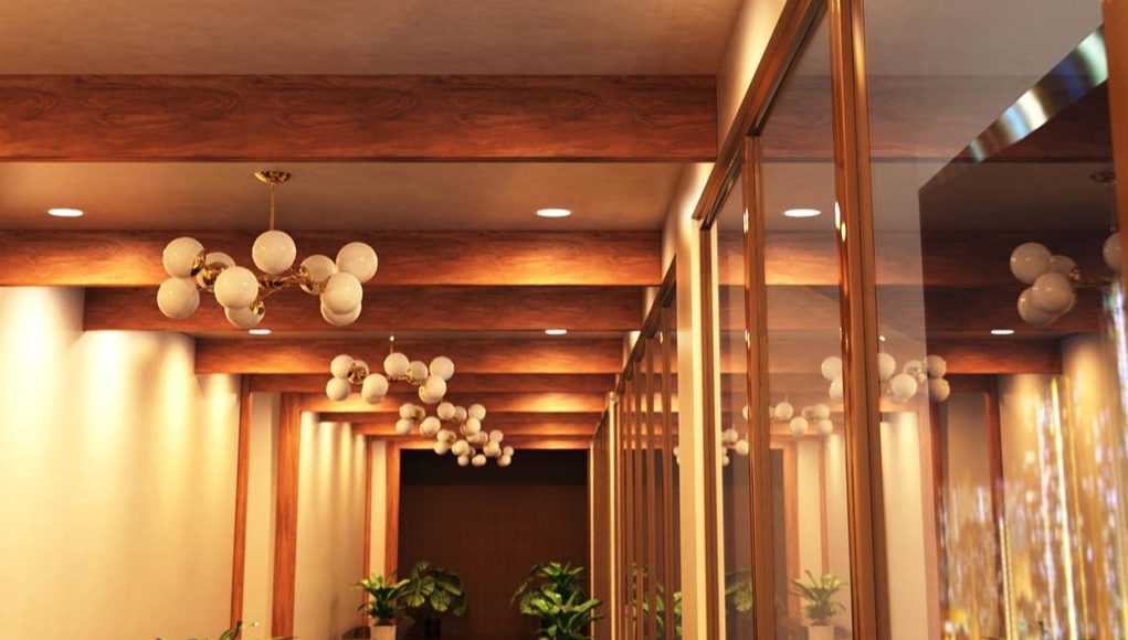 hallway illuminated by LED downlights
