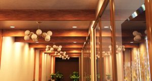 hallway illuminated by LED downlights