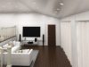 A living room with a low ceiling.