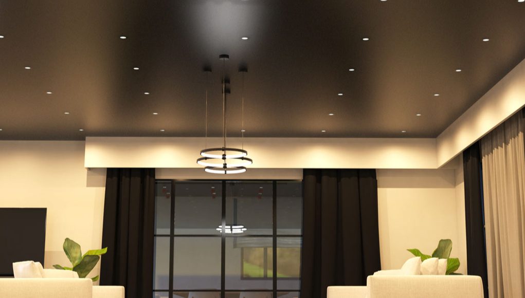 Living room illuminated by LED downlights (angle 1)