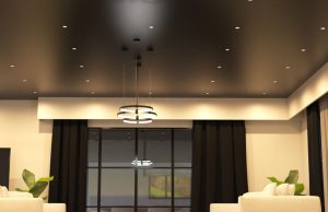 Living room illuminated by LED downlights (angle 1)