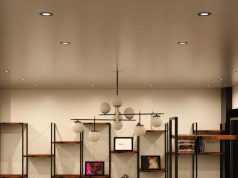 Living room illuminated by LED downlights (angle 1)
