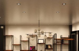 Energy-Efficient & Smart Ceiling Lighting Solutions Living room illuminated by LED downlights (angle 1)