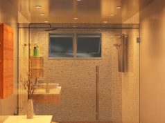 Bathroom illuminated by 300K LED downlight (angle 1)