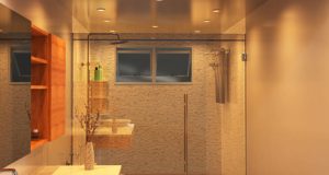 Bathroom illuminated by 300K LED downlight (angle 1)