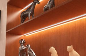 LED Strip Controllers & Drivers: Everything You Need to Know Wooden shelves with different animal figurines and installed strip lights.
