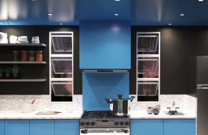 Kitchen illuminated by LED lights