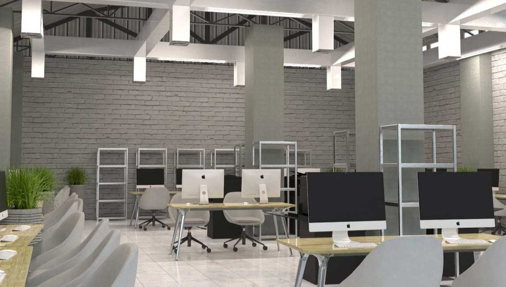 workplace brightened by LED lights