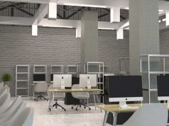 workplace brightened by LED lights