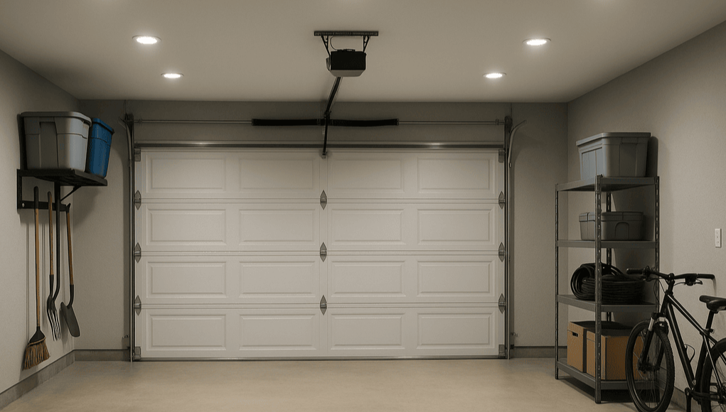 Grarage with LED downlights (no vehicle and closed door)