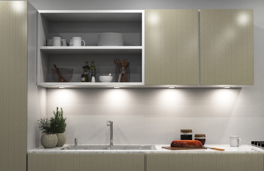 Kitchen illuminated by LED lights