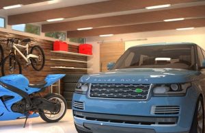 Garage with LED batten lights (angle 1)