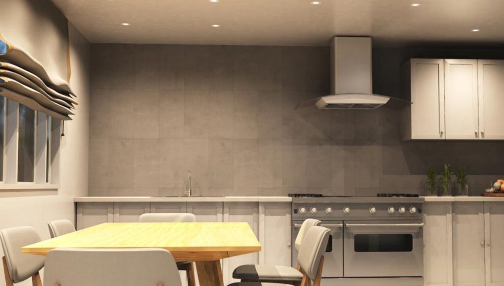 Kitchen with downlights (angle 1)