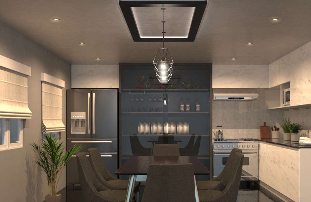 Dining room illuminated by LED lights