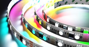 A digital LED strip with different colour nodes.
