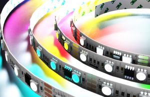 A digital LED strip with different colour nodes.
