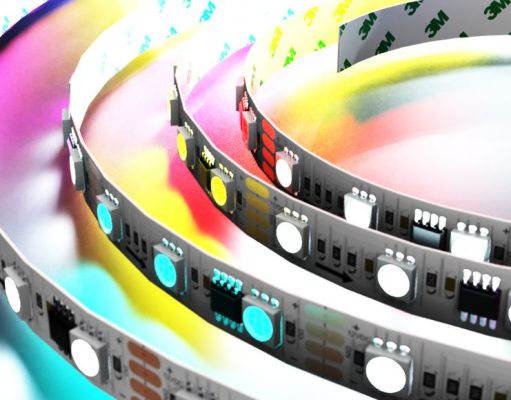 A digital LED strip with different colour nodes.