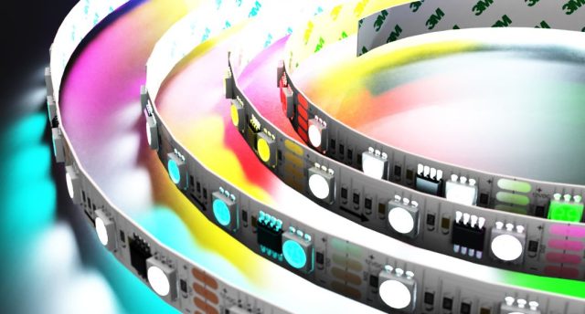 A digital LED strip with different colour nodes.