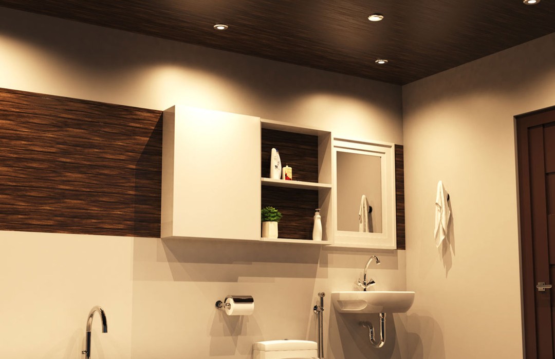 Bathroom illuminated by LED downlights