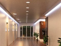 Hallway with LED bulkheads