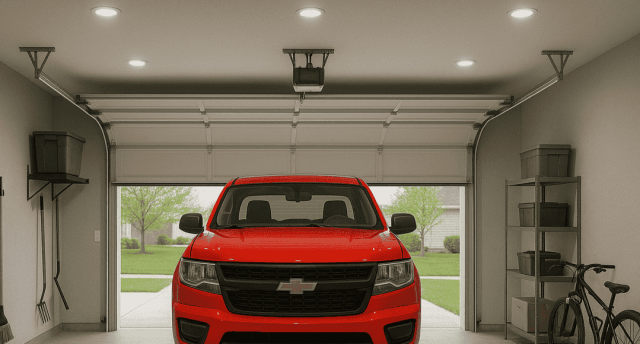 How to Install Garage Lighting Safely Grarage with LED downlights (with vehicle and open door)