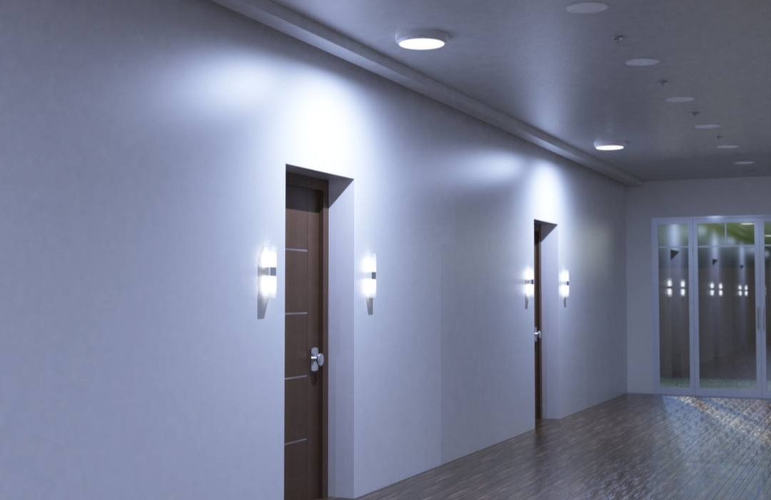Hallway with LED lights