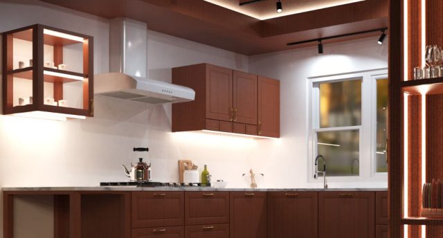 Why Smart Lighting Is the Future of Home Design A well-lit modern kitchen with white walls, wooden cabinets and ceiling.