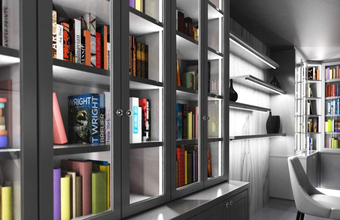 Home office and library with LEDs