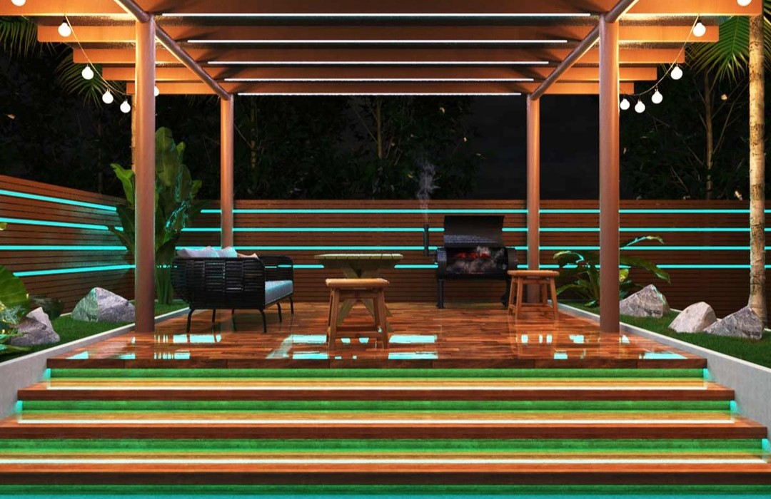 Outdoor cabana with LEDs