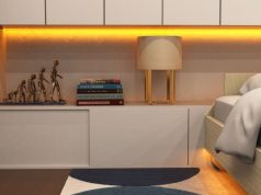 How Smart LED Lighting Helps Lower Your Energy Bills Yellow under cabinet strip light in a modern bedroom.