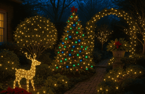 A garden decorated for Christmas