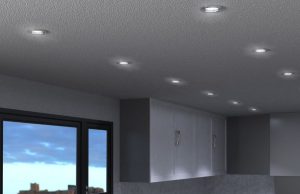 Modern Kitchen Lighting Ideas with Downlights and LED Strips in 2026 A kitchen ceiling with multiple LED downlights installed.