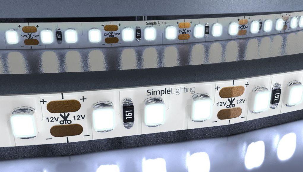 The Best Smart LED Strip Lights hero image Zoomed in image of a Simple Lighting LED strip light with a cool white glow.