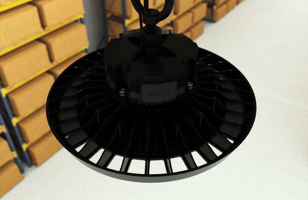 High bay LED light in a factory (angle 2)