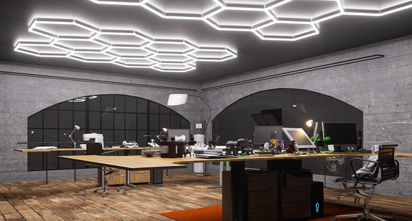 studio with hexagon lights
