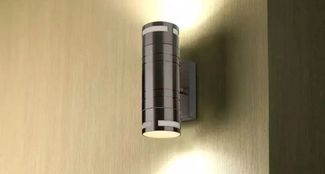 Twin GU10 Wall Light Fitting, Stainless Steel, IP44 Up and Down