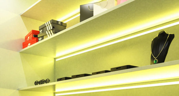 shelves with LED tape