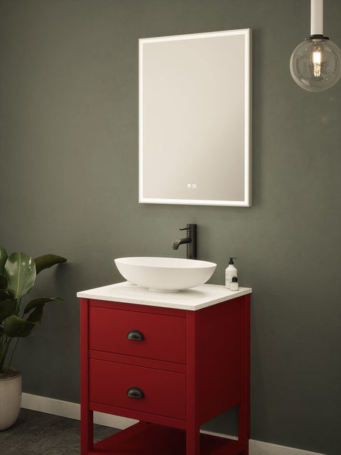 Bathroom mirror with LED lights around the edge