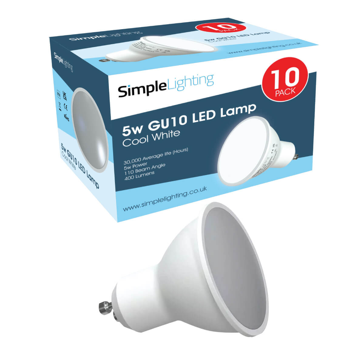 All Bulbs 10 x GU10 LED Bulbs In Cool, Warm and Natural White LED